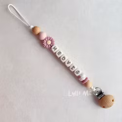 Pacifier holder with the name DAISY Old Pink / Cream