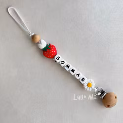 Pacifier holder with name Strawberry /White