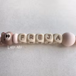 Pacifier holder with name - Little Bear - Astilbe/Wheat