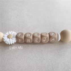 Pacifier holder with name - DAISY White / Oatmeal
