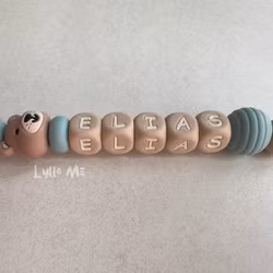 Pacifier holder with name - Little Bear - Grey Blue/ Oatmeal