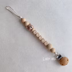 Pacifier holder with name - Little Bear - Oatmeal/ Oatmeal