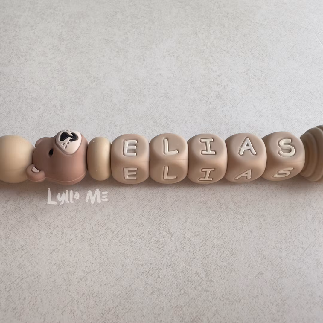 Pacifier holder with name - Little Bear - Oatmeal/ Oatmeal
