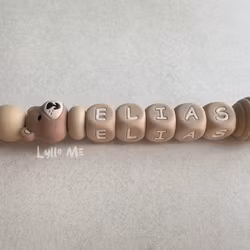 Pacifier holder with name - Little Bear - Oatmeal/ Oatmeal