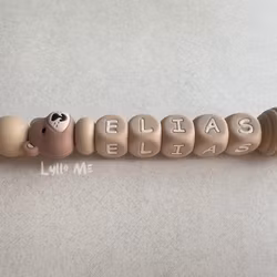 Pacifier holder with name - Little Bear - Oatmeal/ Oatmeal