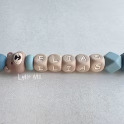 Pacifier holder with name - Little Bear- Grey Blue- Arctic Blue/ Oatmeal