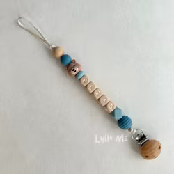 Pacifier holder with name - Little Bear- Grey Blue- Arctic Blue/ Oatmeal