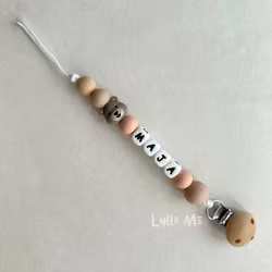 Pacifier holder with name Lila Björn- Blush / White