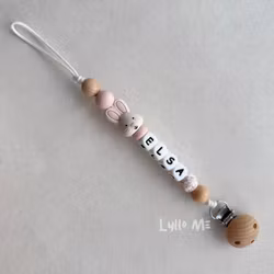 Pacifier holder with name BUNNY - Light Pink / White