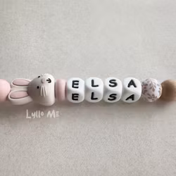 Pacifier holder with name BUNNY - Light Pink / White
