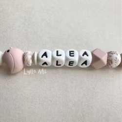 Pacifier holder with name BIRD - Light Pink / White