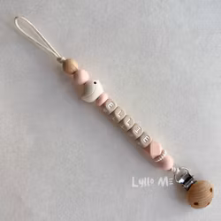 Pacifier holder with name - BIRD - CREAM- BLUSH/ TAUPE