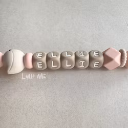 Pacifier holder with name - BIRD - CREAM- BLUSH/ TAUPE