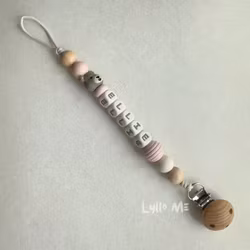 Pacifier holder with name Little Bear Taupe/Light Pink/Cream