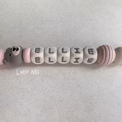 Pacifier holder with name Little Bear Taupe/Light Pink/Cream