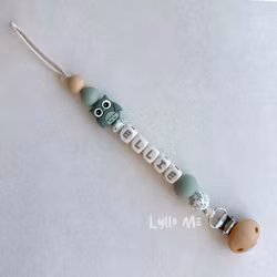 Pacifier holder with name - OWL- FOREST GREEN/ CREAM