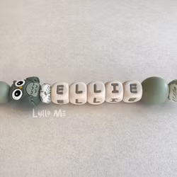 Pacifier holder with name - OWL- FOREST GREEN/ CREAM