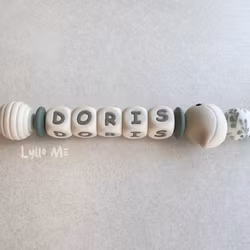 Pacifier holder with name - LITTLE BIRD- CREAM/ Cream