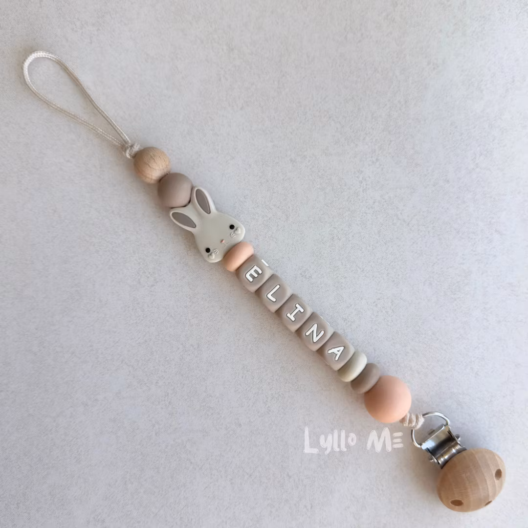 PACIFIER with name -BUNNY - WOOL / Taupe