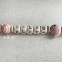 Pacifier holder with name - LITTLE BIRD- LIGHT PINK/ Cream