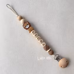 Pacifier holder with name - Lion -Brown /WHEAT