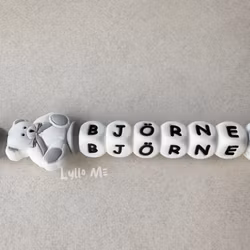 Pacifier holder with name - Teddy bear - WHITE
