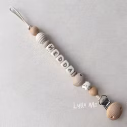 Pacifier holder with name - LITTLE BIRD- BEIGE / Cream