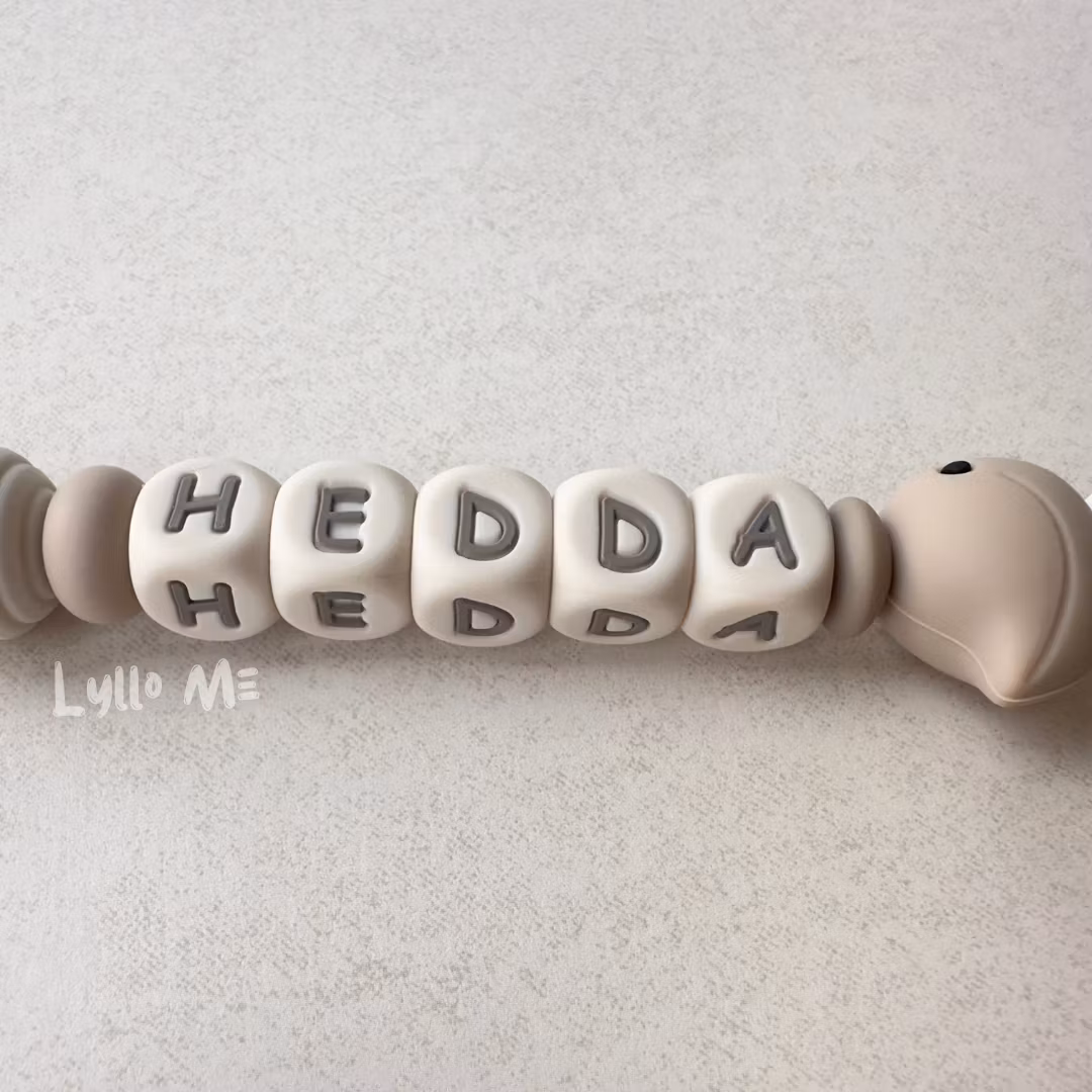 Pacifier holder with name - LITTLE BIRD- BEIGE / Cream