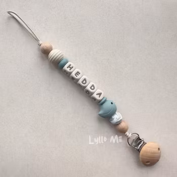 Napphållare med namn - LITTLE BIRD- GREY BLUE / Cream