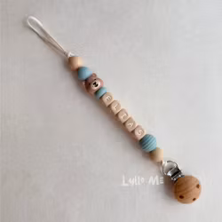 Pacifier holder with name - Lilla Björn - Gray Blue - arctic blue / Oatmeal