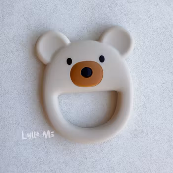 SILICONE BITE FIGURE - TEDDY BEAR WITH STRUCTURE - LATTE