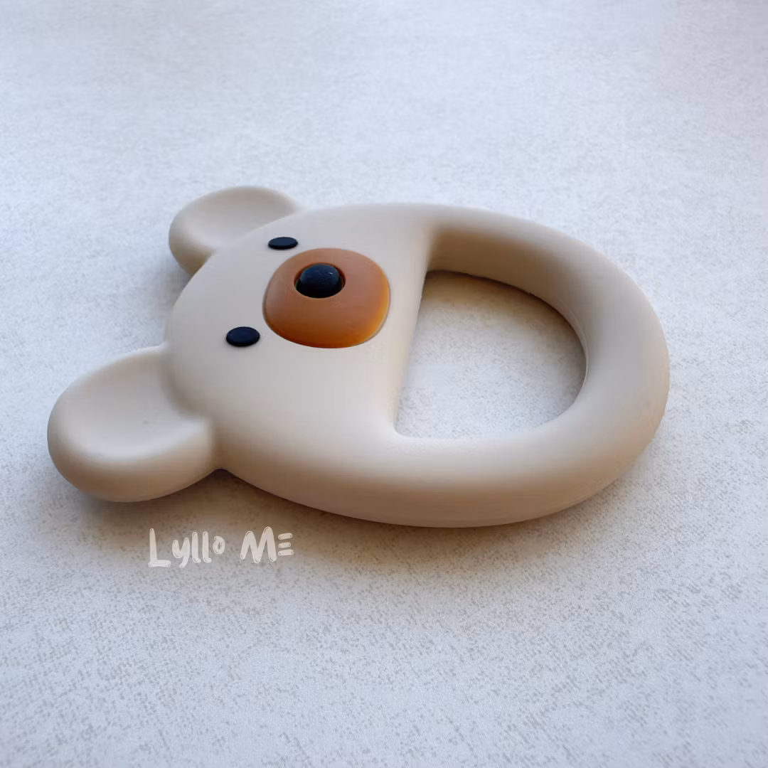 SILICONE BITE FIGURE - TEDDY BEAR WITH STRUCTURE - LATTE