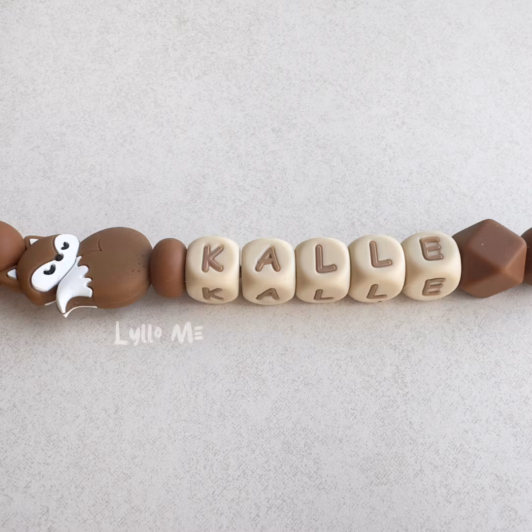Pacifier holder with the name Fox Brown  / WHEAT