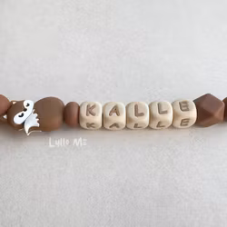 Pacifier holder with the name Fox Brown  / WHEAT
