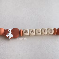 Pacifier holder with name Fox Brick red /WHEAT