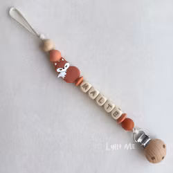 Pacifier holder with name Fox Brick red /WHEAT