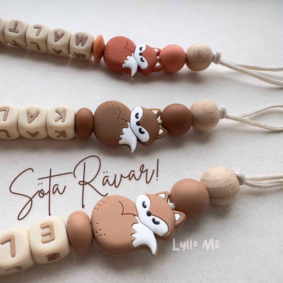 Pacifier holder with the name Fox Brown  / WHEAT