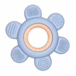 TEETHING FIGURE IN SILICONE AND WOOD - STRUCTURED FLOWER DUSTY BLUE