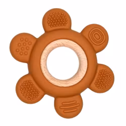BITFIGUR I SILIKON OCH TRÄ - BLOMMA  MED STRUKTUR  MÖRK TERRACOTTA