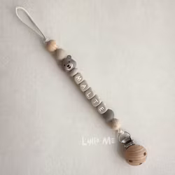 Pacifier holder with name - Little Bear - Taupe / Taupe