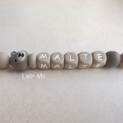 Pacifier holder with name - Little Bear - Taupe / Taupe