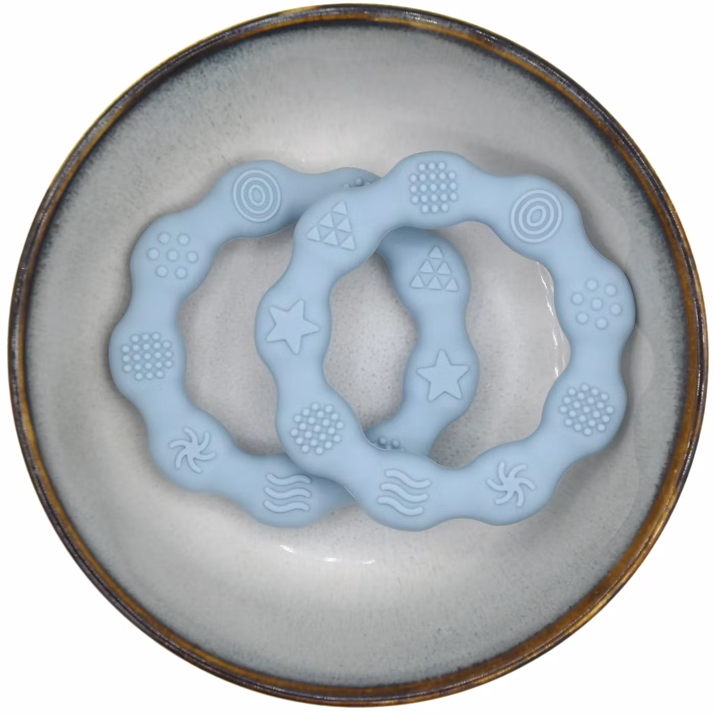 TEETHING FIGURE IN SILICONE - RING WITH STRUCTURE - GRAY BLUE