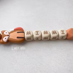 Pacifier holder with name FOX ROSTY BROWN /WHEAT