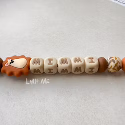 Pacifier holder with the name Hedgehog rusty brown /WHEAT