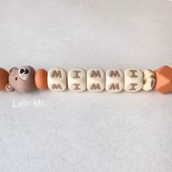 Pacifier holder with name - Little Bear - Rusty Brown / Wheat