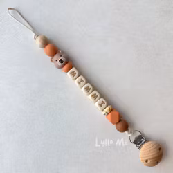 Pacifier holder with name - Little Bear - Rusty Brown / Wheat