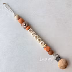Pacifier holder with name - Little Bear - Rusty Brown / Wheat
