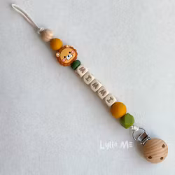 Pacifier holder with name - Little Lion - Curry- Green /WHEAT