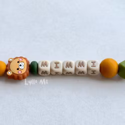 Pacifier holder with name - Little Lion - Curry- Green /WHEAT
