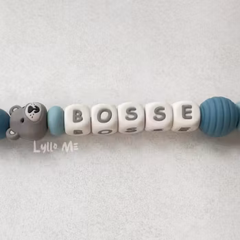 Napphållare med namn - Lilla Björn- Grey Blue - arctic blue / CREAM